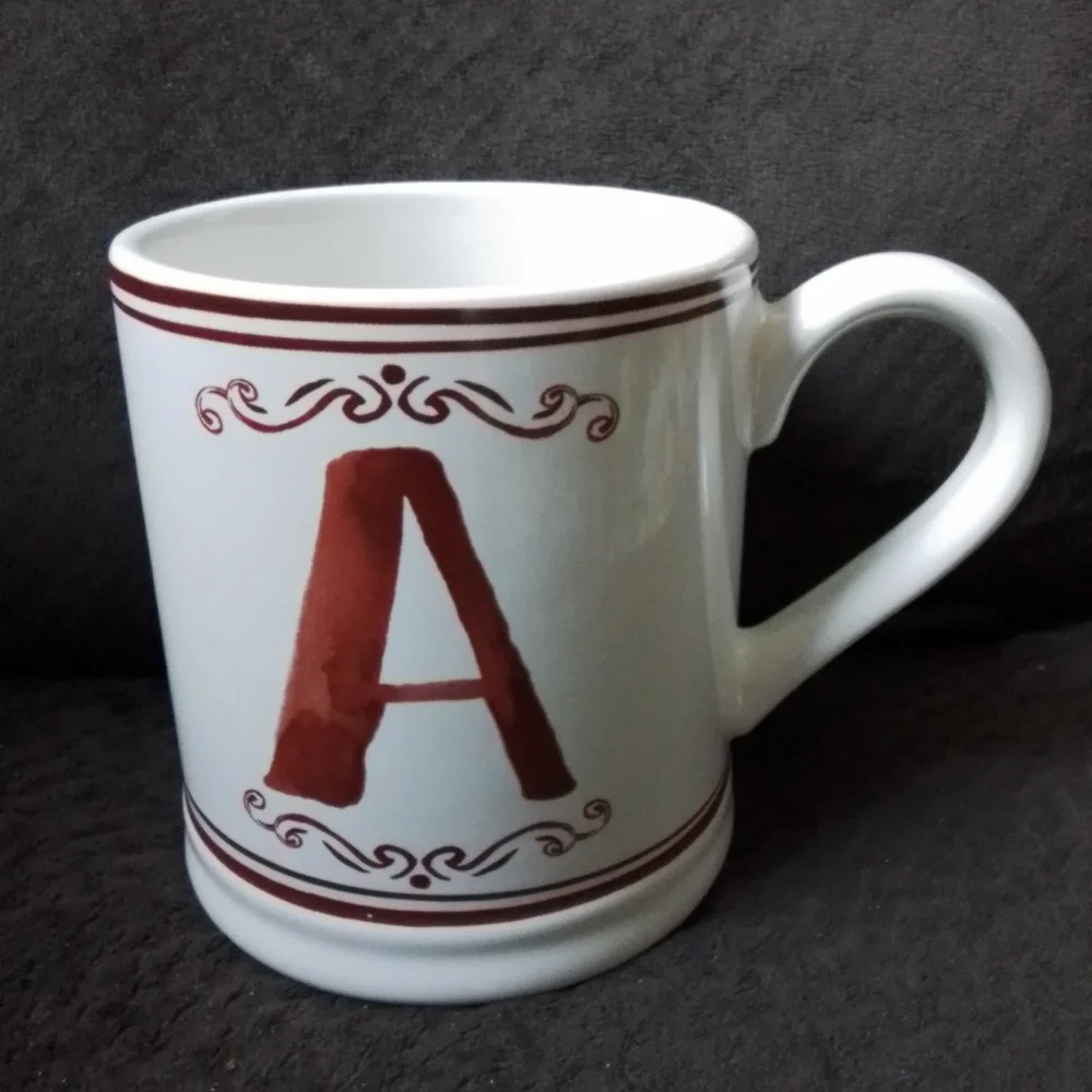 Sur La Table Monogram Letter A Red and White Stoneware Coffee Tea Mug Cup